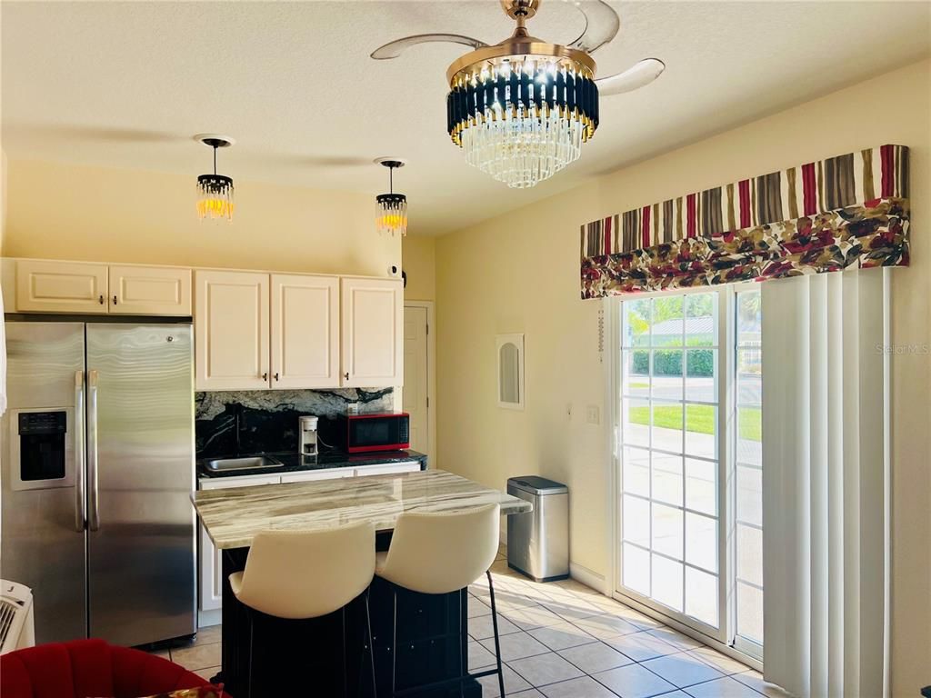 Chandelier, Interior, Kitchen, Stainless Steel Appliances