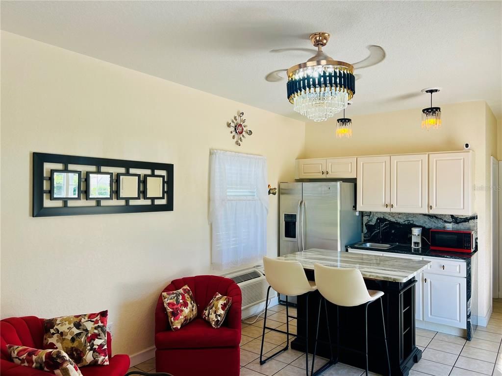 Chandelier, Interior, Kitchen, Living room, Stainless Steel Appliances