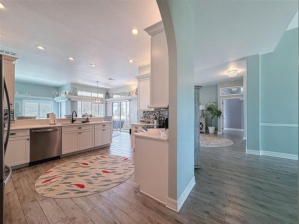 Interior, Kitchen, Pendant Lights, Recessed Lighting, Wood Texture Flooring