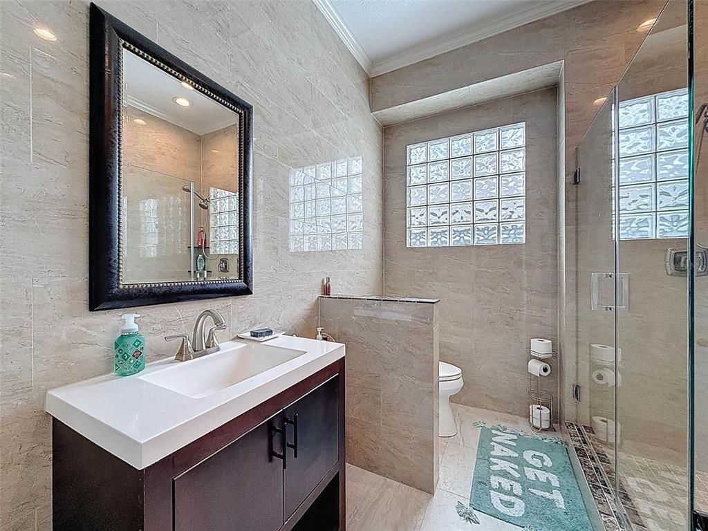 Bathroom, Dual Sink Vanities, Glass Shower, Interior, Recessed Lighting