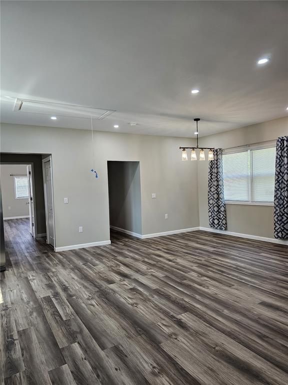 Empty room, Interior, Pendant Lights, Recessed Lighting, Wood Texture Flooring