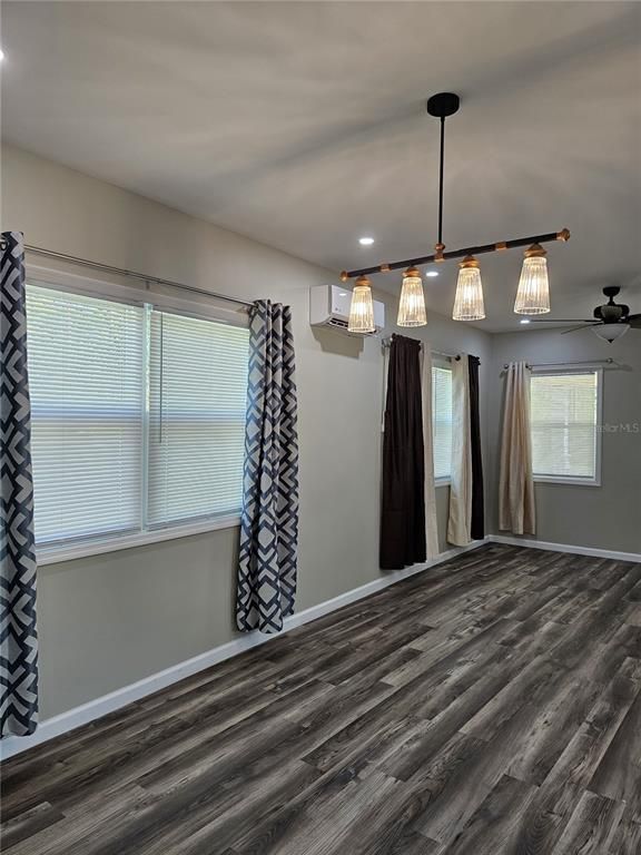 Empty room, Interior, Pendant Lights, Recessed Lighting, Wood Texture Flooring