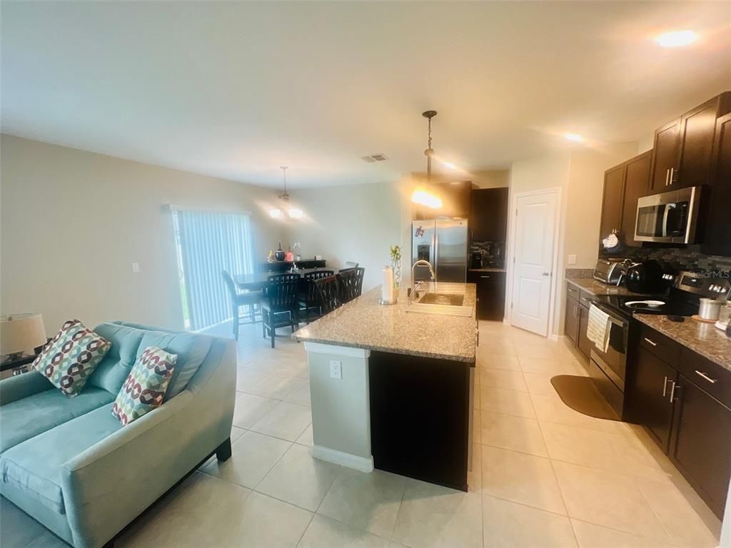 Dining room, Interior, Kitchen, Living room, Pendant Lights, Stainless Steel Appliances