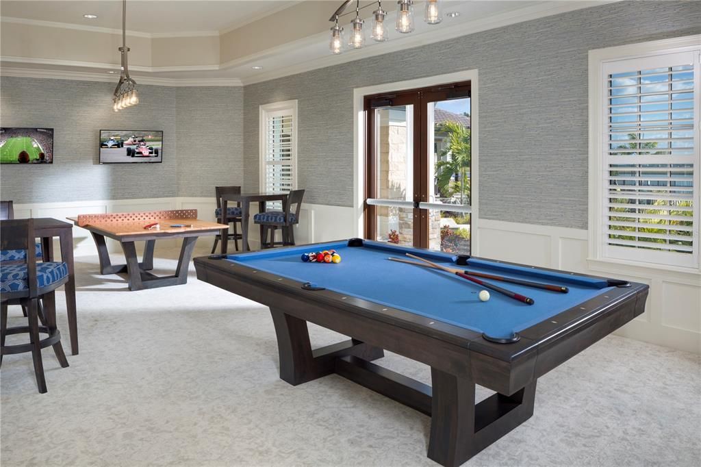 Billiard Table, Game Room, Interior, Pendant Lights