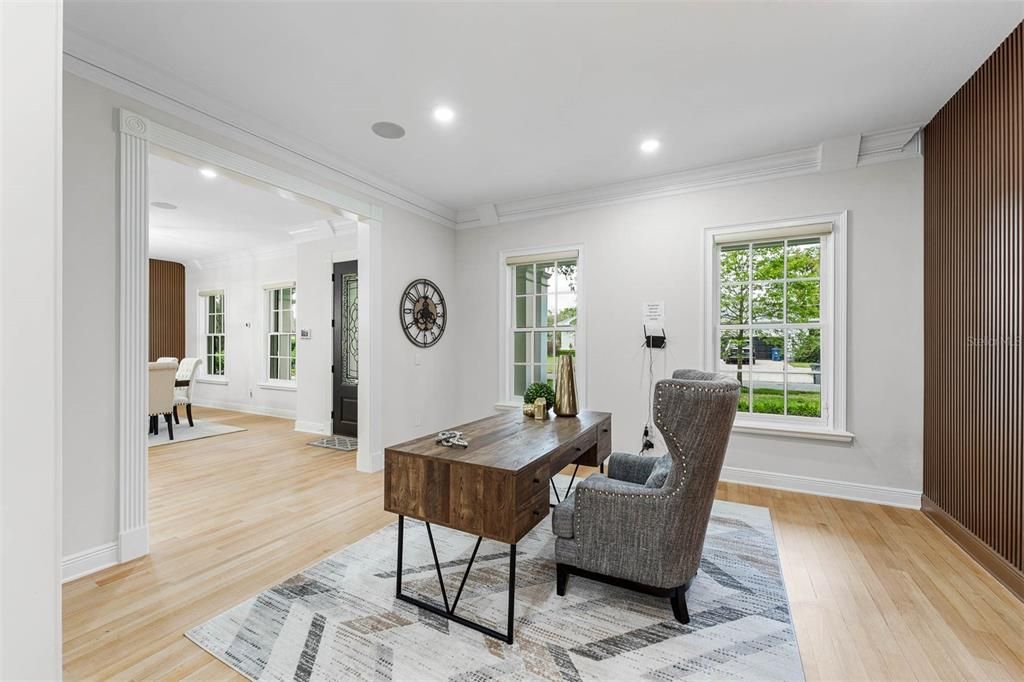 Home Office, Interior, Recessed Lighting, Wood Texture Flooring