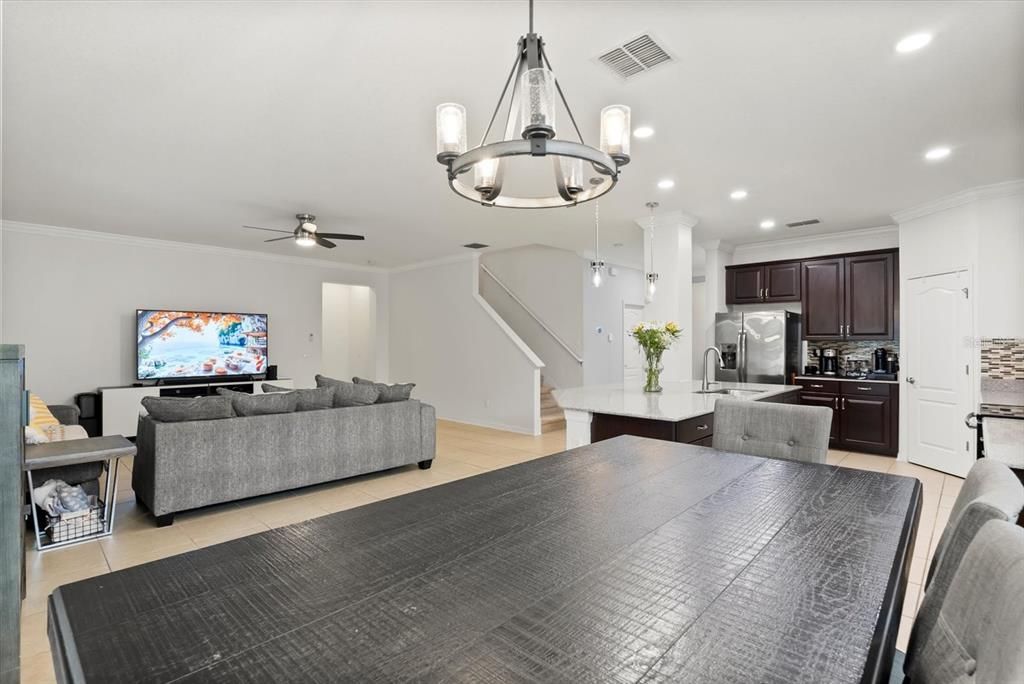 Interior, Kitchen, Living room, Pendant Lights, Recessed Lighting, Stainless Steel Appliances, Wood Texture Flooring