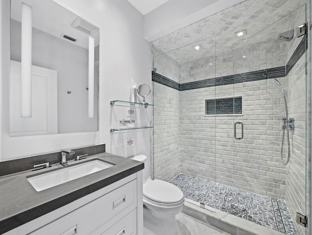Bathroom, Glass Shower, Interior, Recessed Lighting