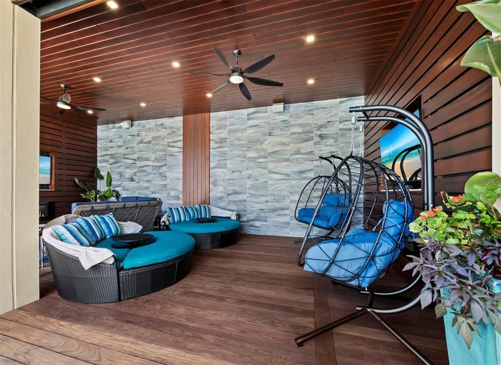 Interior, Recessed Lighting, Stone Walls, Wood Texture Flooring