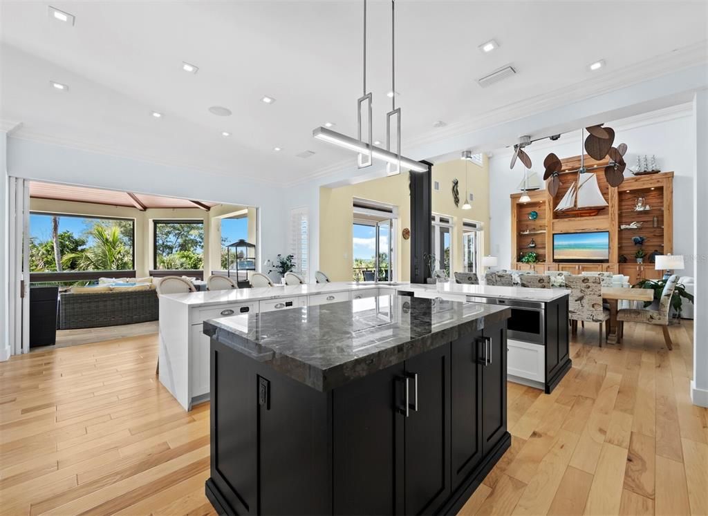 Dining room, Interior, Kitchen, Living room, Pendant Lights, Recessed Lighting, Water, Wood Texture Flooring