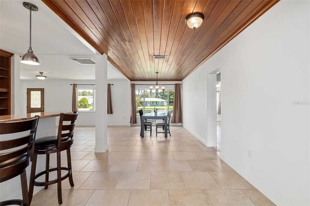 Dining room, Interior, Pendant Lights, Wooden Ceilings