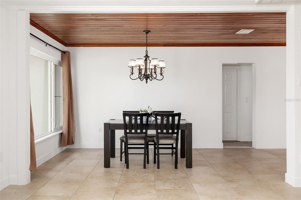Chandelier, Dining room, Interior, Wooden Ceilings