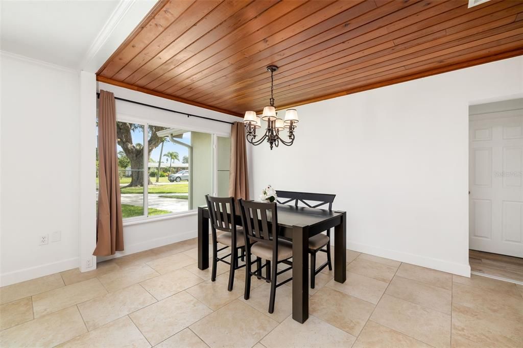 Chandelier, Dining room, Interior, Wooden Ceilings