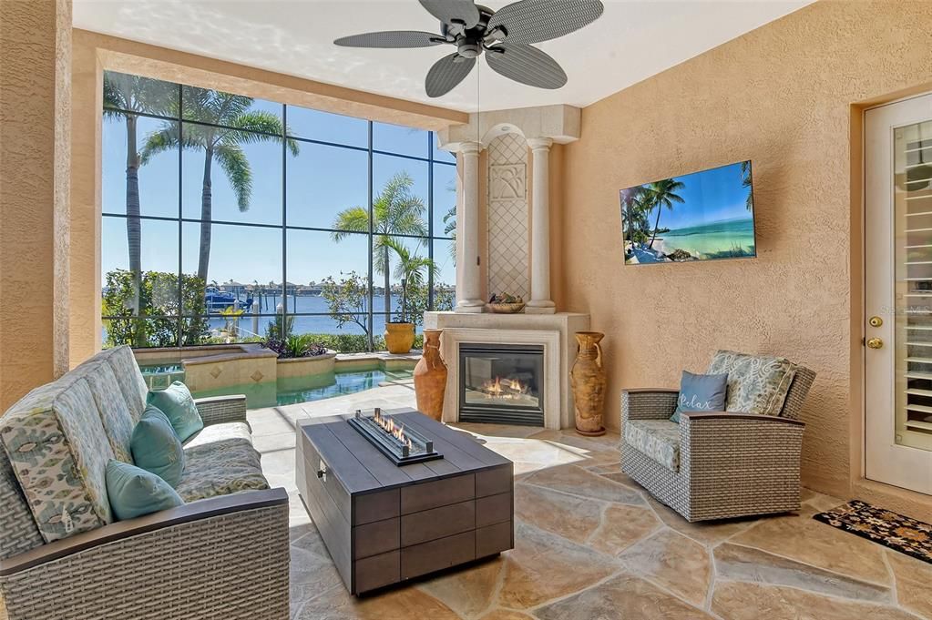 Fireplace, Interior, Living room, Sun Room, Water