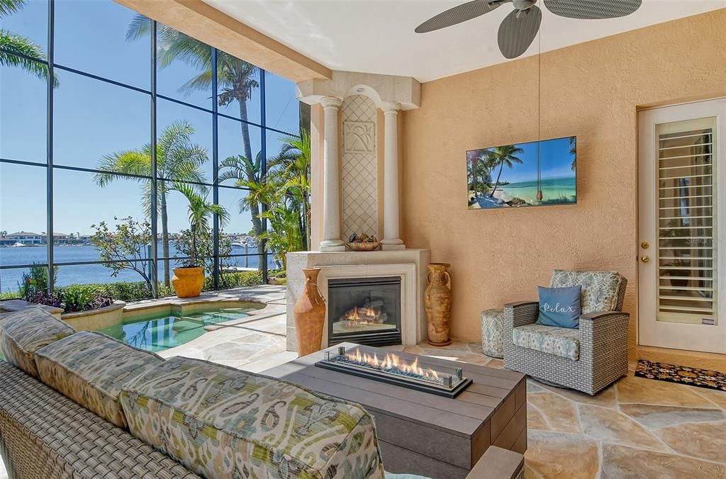 Fireplace, Interior, Living room, Sun Room, Water