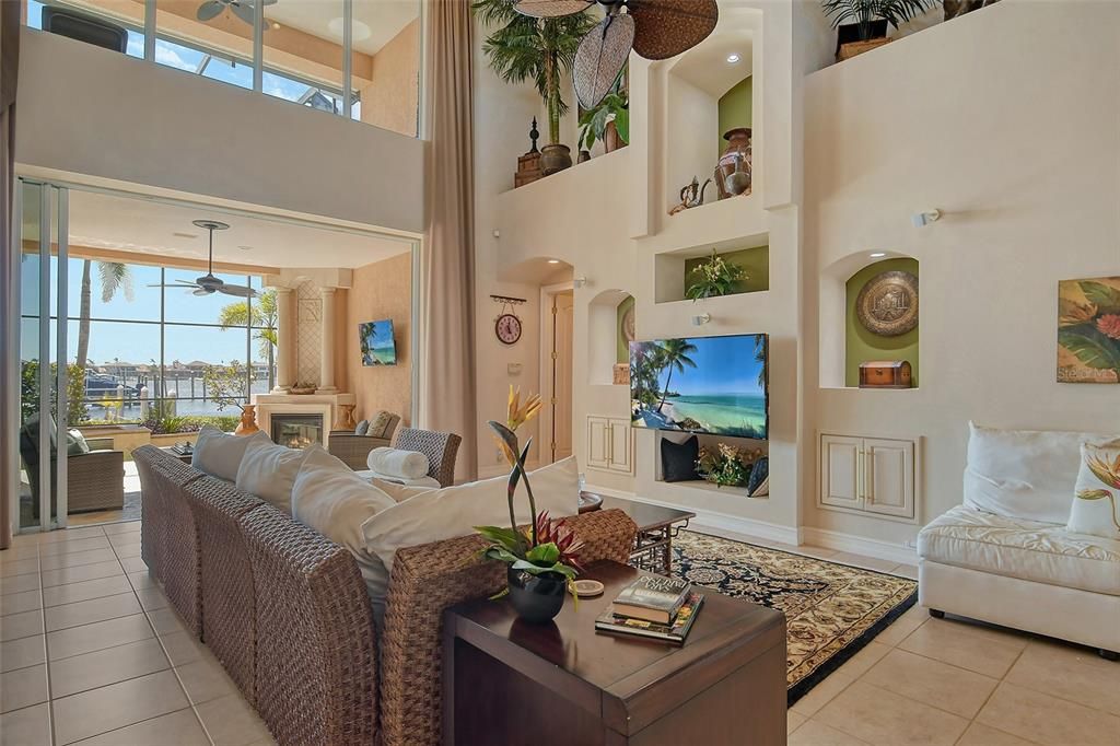 Fireplace, Interior, Living room, Recessed Lighting, Water