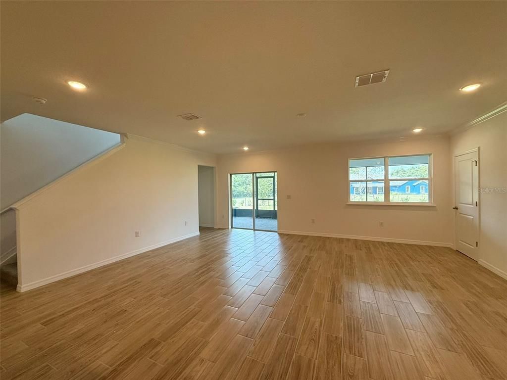 Empty room, Interior, Recessed Lighting, Wood Texture Flooring