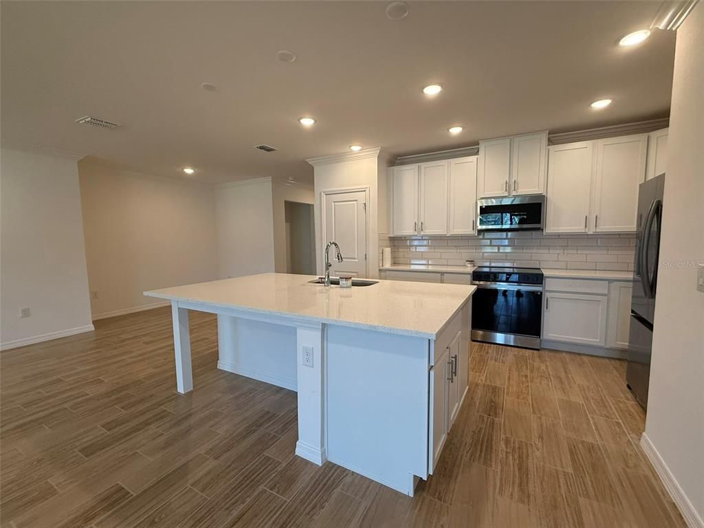 Interior, Kitchen, Recessed Lighting, Wood Texture Flooring