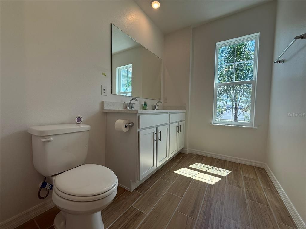 Bathroom, Interior, Recessed Lighting, Wood Texture Flooring