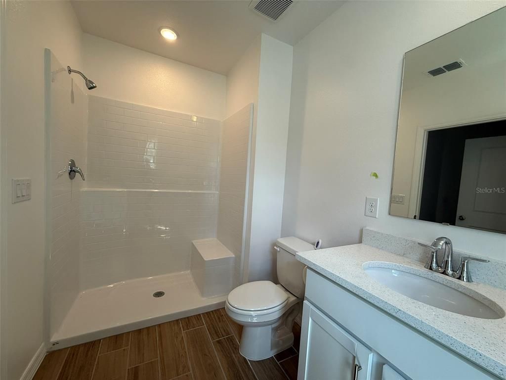 Bathroom, Interior, Recessed Lighting, Wood Texture Flooring