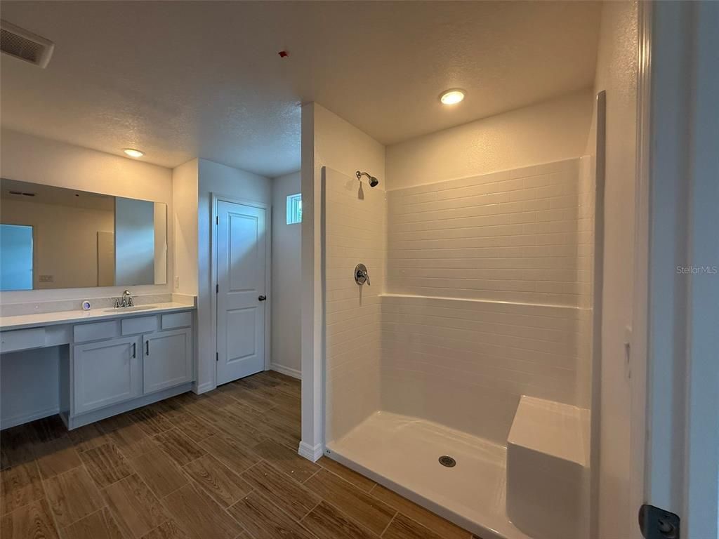 Bathroom, Interior, Recessed Lighting, Wood Texture Flooring
