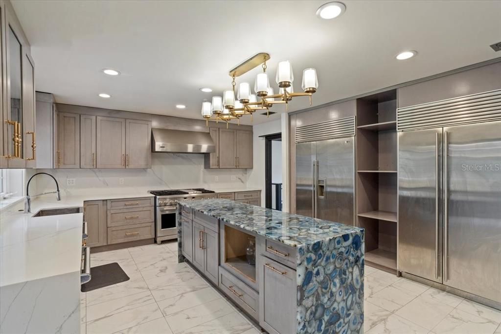 Interior, Kitchen, Marble, Recessed Lighting, Stainless Steel Appliances