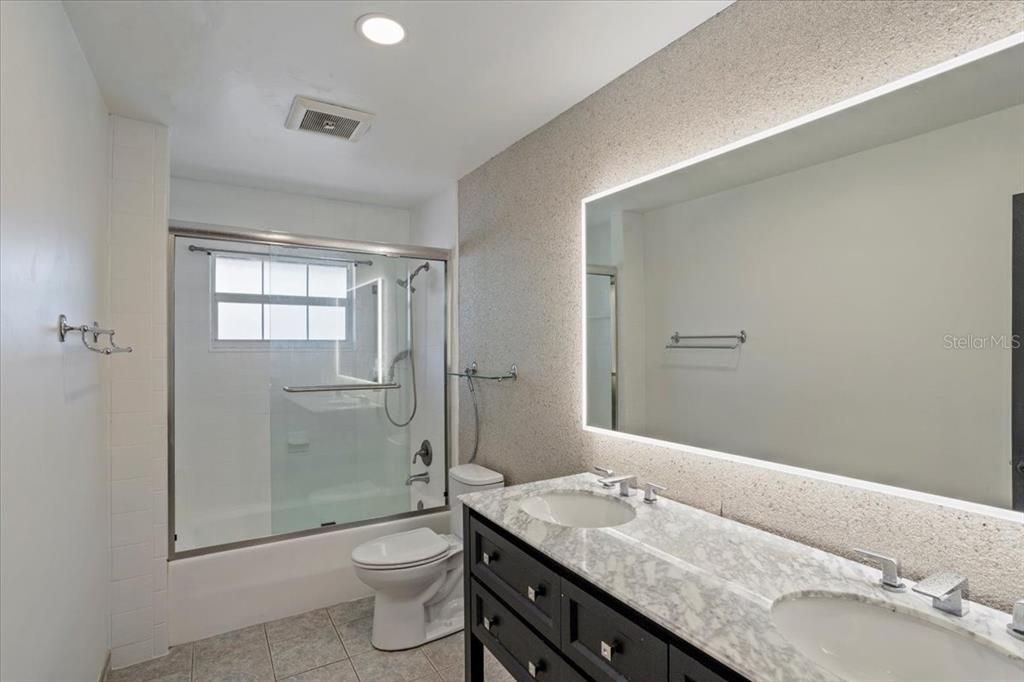 Bathroom, Dual Sink Vanities, Glass Shower, Interior, Recessed Lighting