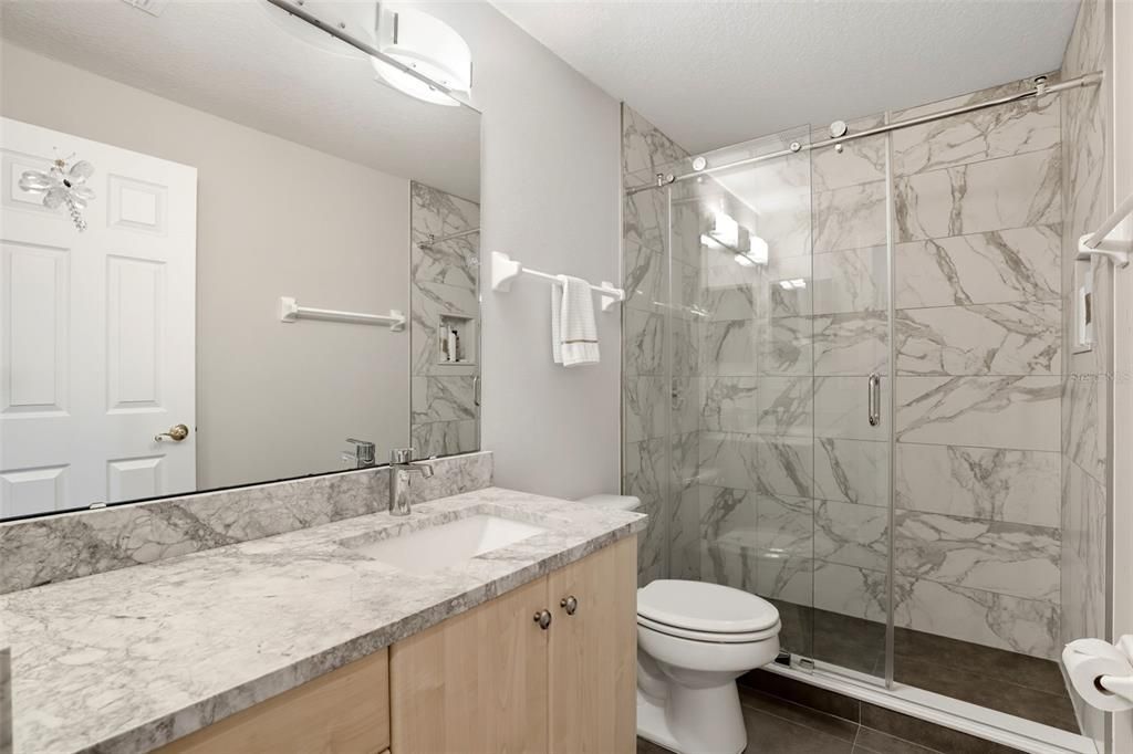 Bathroom, Glass Shower, Interior, Marble Walls