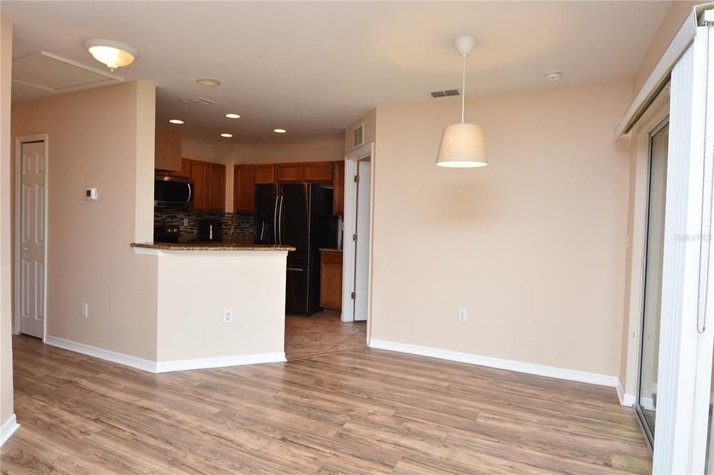 Interior, Kitchen, Pendant Lights, Recessed Lighting, Wood Texture Flooring