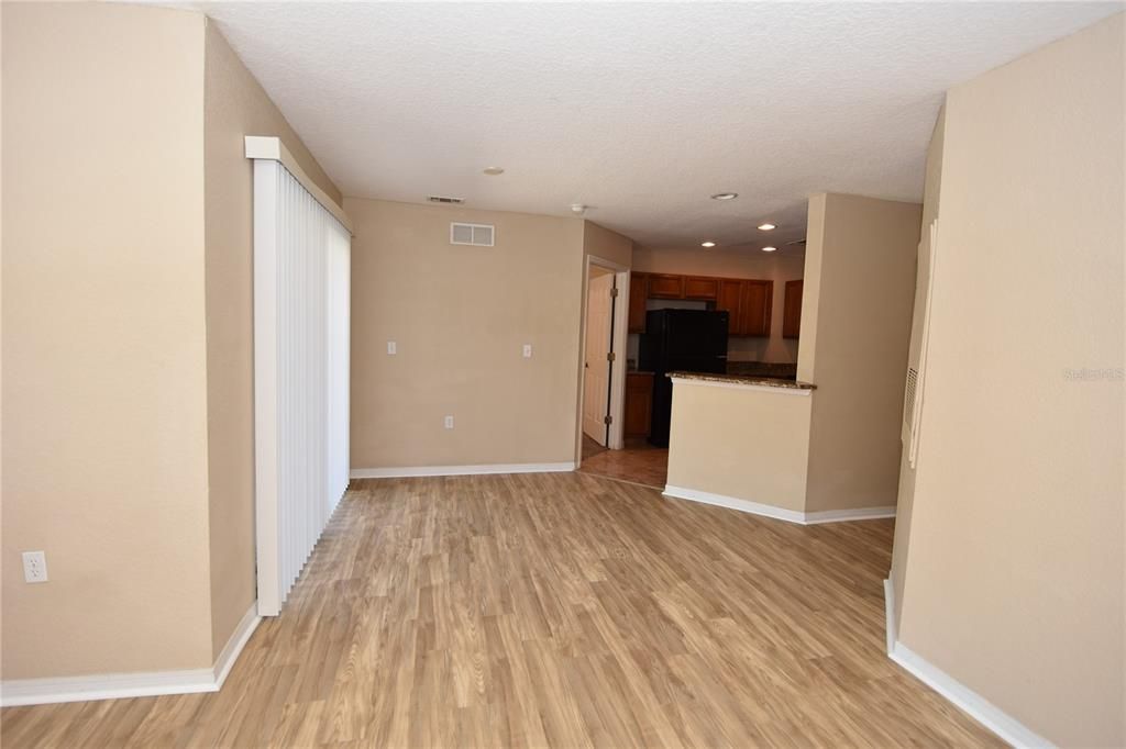 Empty room, Interior, Kitchen, Recessed Lighting, Wood Texture Flooring