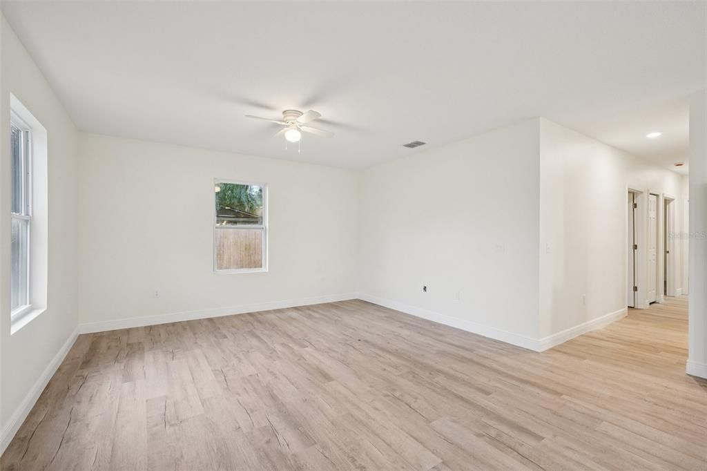 Empty room, Interior, Recessed Lighting, Wood Texture Flooring