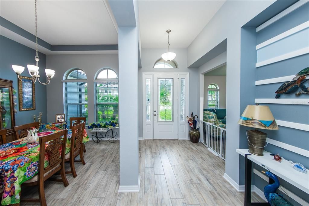 Dining room, Interior, Pendant Lights, Wood Texture Flooring