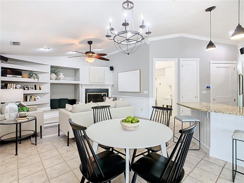 Chandelier, Dining room, Fireplace, Interior, Living room, Pendant Lights