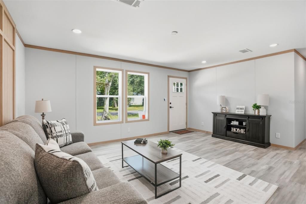Interior, Living room, Recessed Lighting, Wood Texture Flooring
