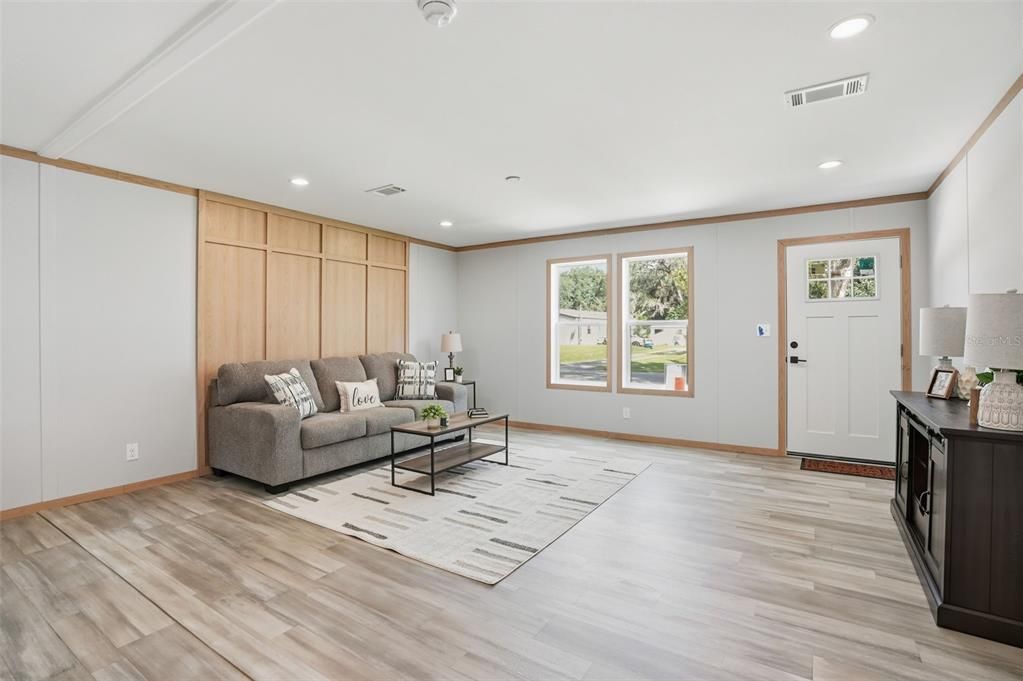 Interior, Living room, Recessed Lighting, Wood Texture Flooring