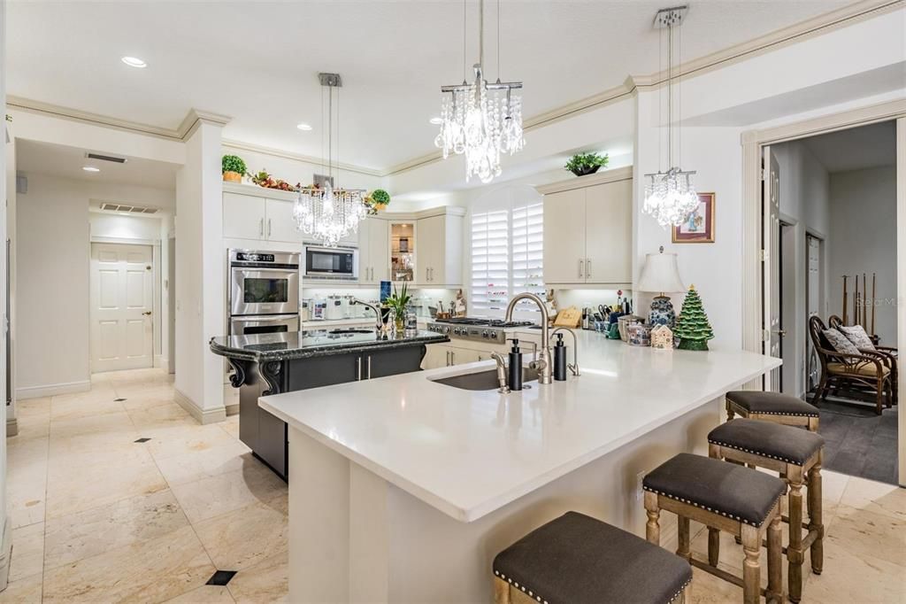 Chandelier, Interior, Kitchen, Pendant Lights, Recessed Lighting, Stainless Steel Appliances