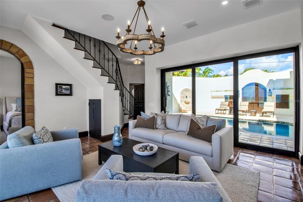 Chandelier, Interior, Living room, Recessed Lighting