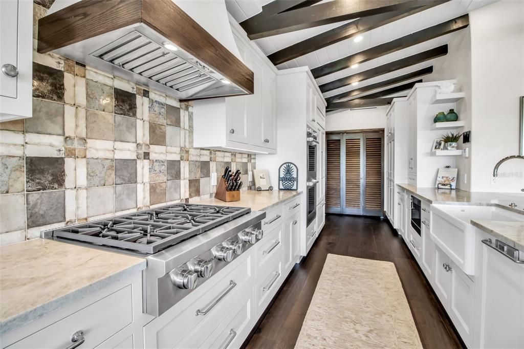 Interior, Kitchen, Stainless Steel Appliances, Wooden Beams, Wood Texture Flooring