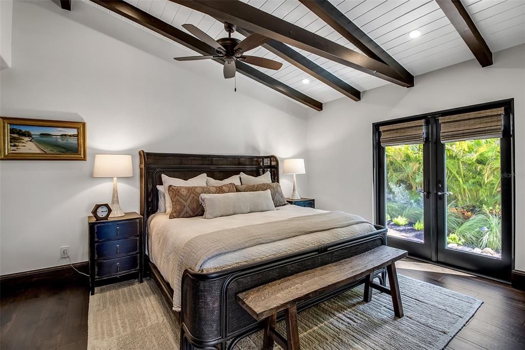 Bedroom, Interior, Recessed Lighting, Wooden Beams, Wood Texture Flooring