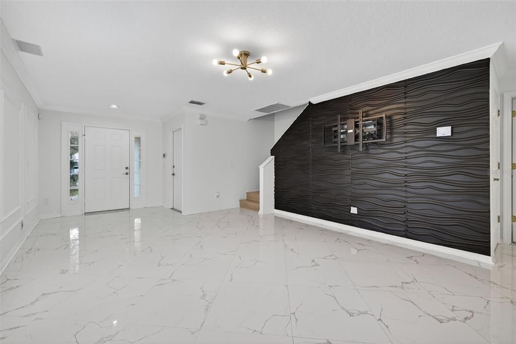 Empty room, Interior, Marble, Pendant Lights, Recessed Lighting