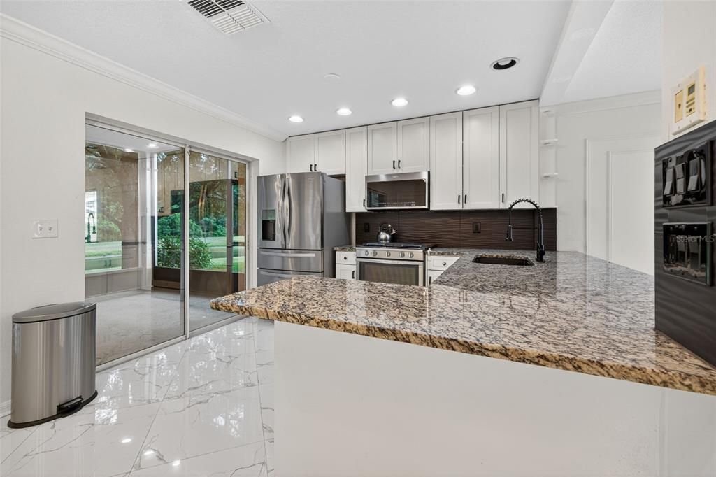 Interior, Kitchen, Marble, Recessed Lighting, Stainless Steel Appliances