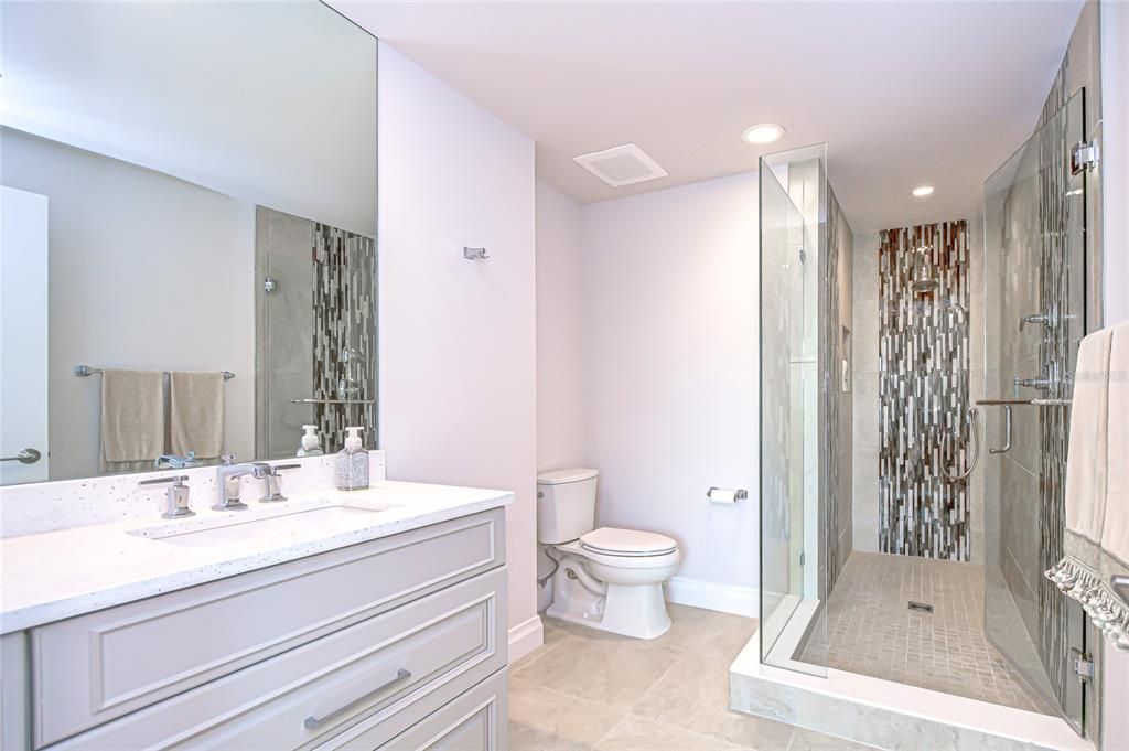 Bathroom, Glass Shower, Interior, Recessed Lighting