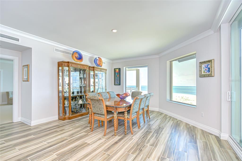 Dining room, Interior, Recessed Lighting, Water, Wood Texture Flooring