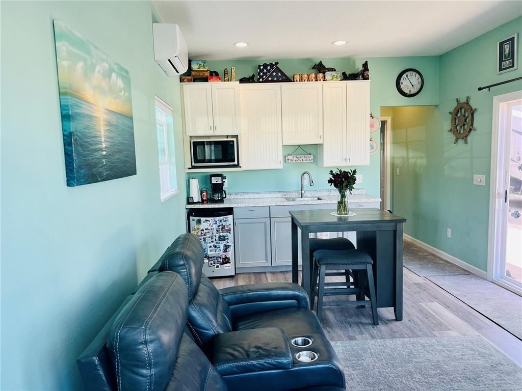 Home Theatre Room, Interior, Kitchen, Recessed Lighting, Wood Texture Flooring