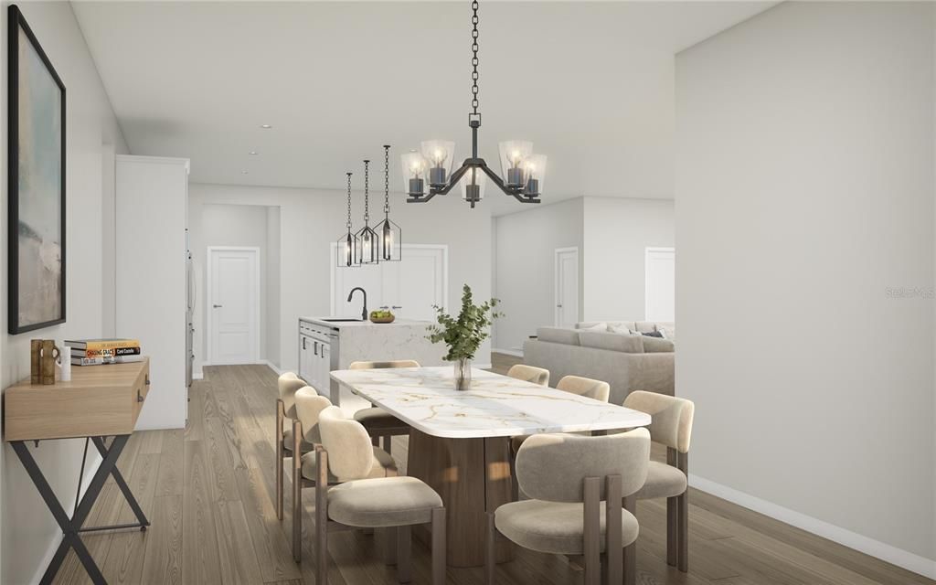 Chandelier, Dining room, Interior, Kitchen, Pendant Lights, Recessed Lighting, Wood Texture Flooring
