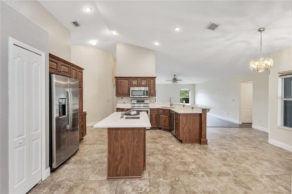Interior, Kitchen, Pendant Lights, Recessed Lighting, Stainless Steel Appliances