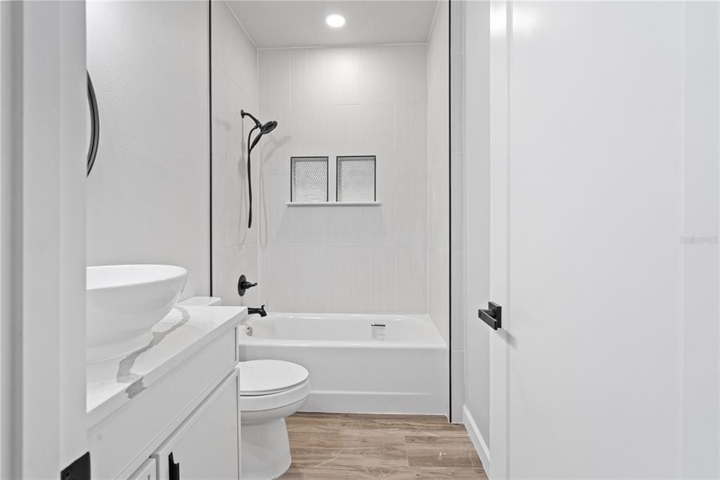 Bathroom, Interior, Recessed Lighting, Wood Texture Flooring