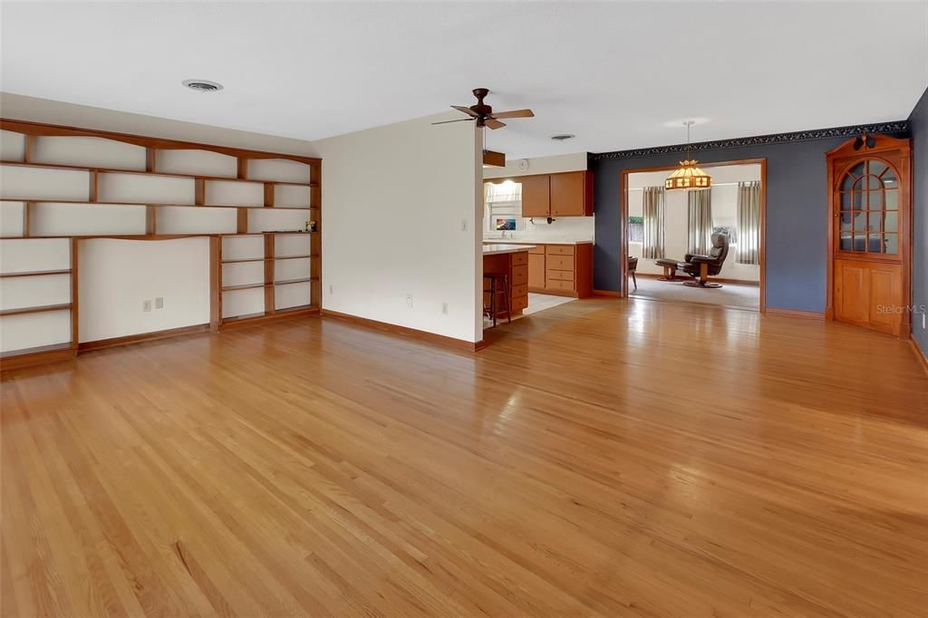 Empty room, Interior, Kitchen, Pendant Lights, Wood Texture Flooring