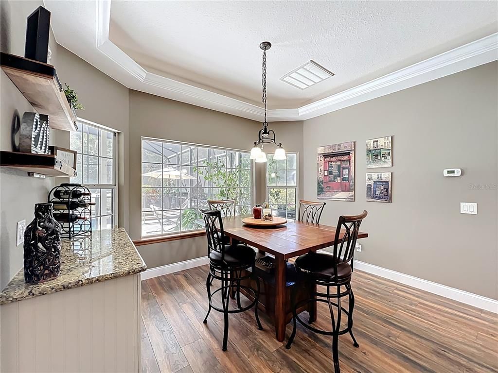 Dining room, Interior, Pendant Lights, Wood Texture Flooring