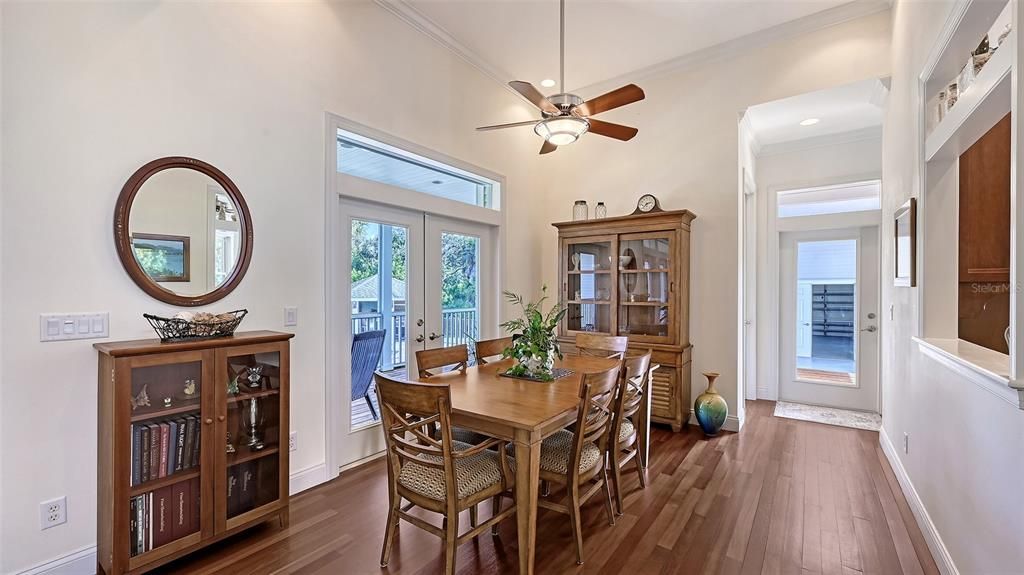 Dining room, Interior, Recessed Lighting, Wood Texture Flooring