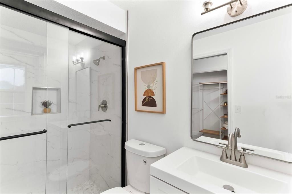 Bathroom, Glass Shower, Interior, Marble Walls